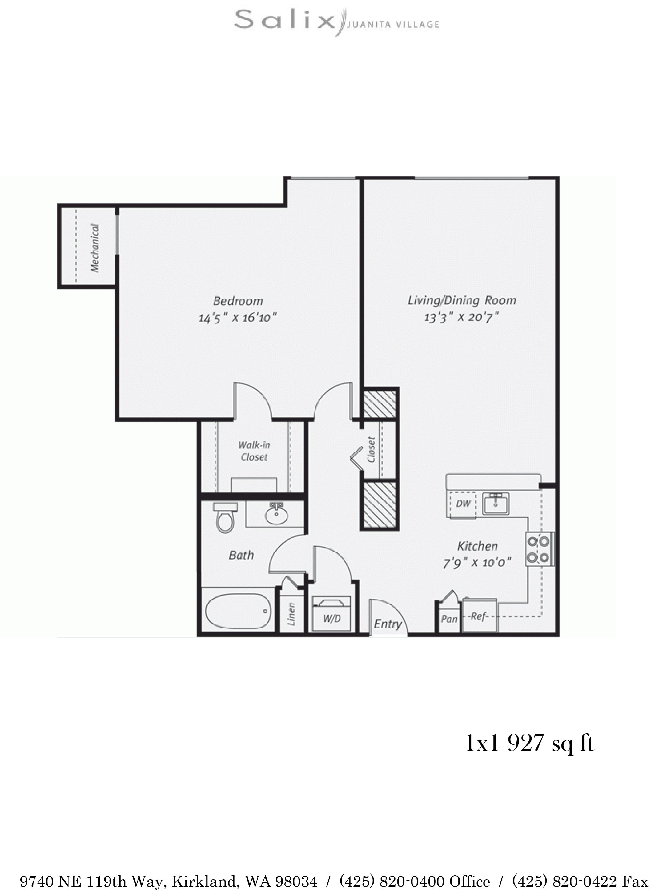 1x1 927 sqft Floor Plan 1x1 927 sqft Floor Plan